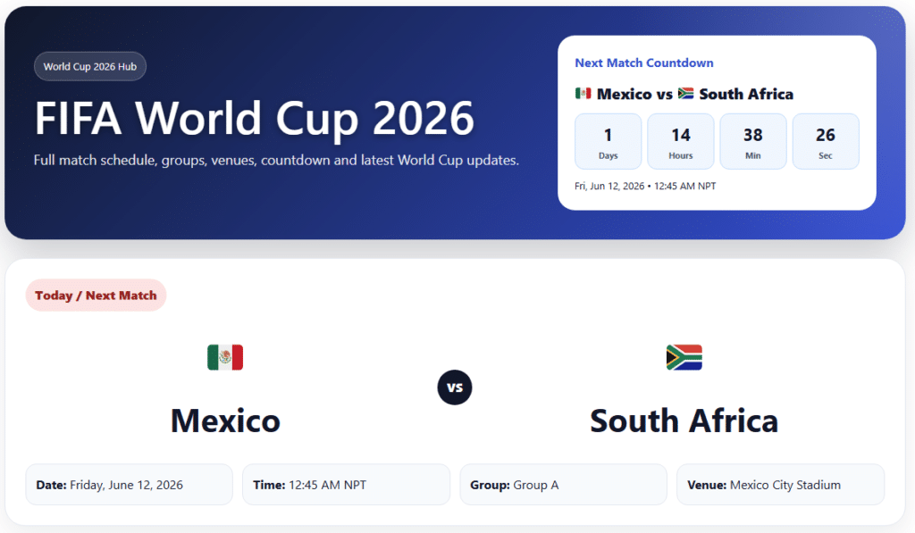 FIFA World Cup 2026 Schedule in Nepal Time