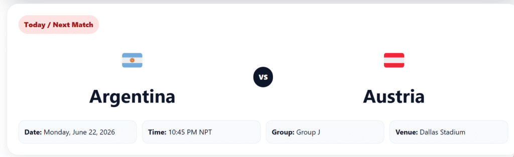 Argentina vs Austria Match Time in Nepal